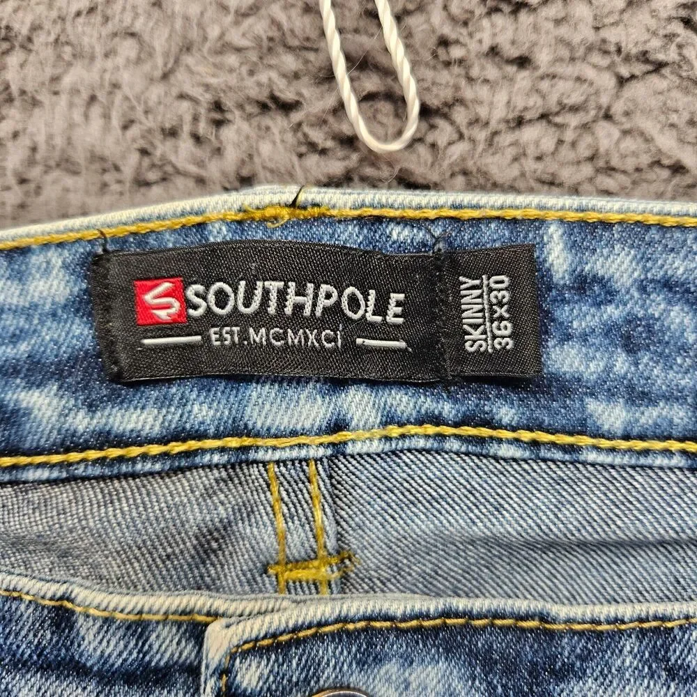 Southpole Skinny Jeans Men Size 36x30 Blue Acid Wash‎ Denim
